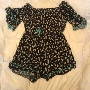Black and Turquoise Tropical Romper